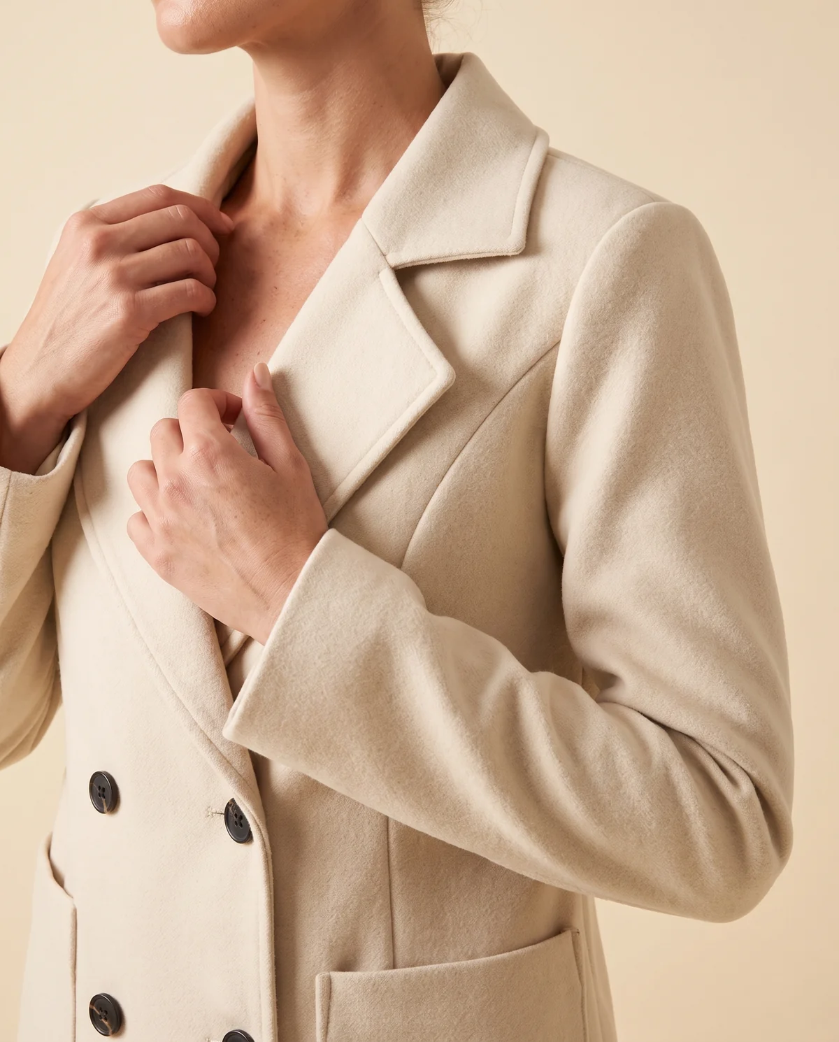 Wool-Look Blazer Coat in Cream, close-up of the detail