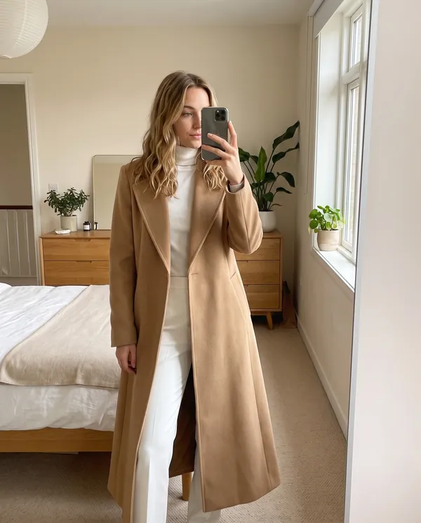 Satin Eve styling: Extra-Long Wool-Look Coat with Back Vent