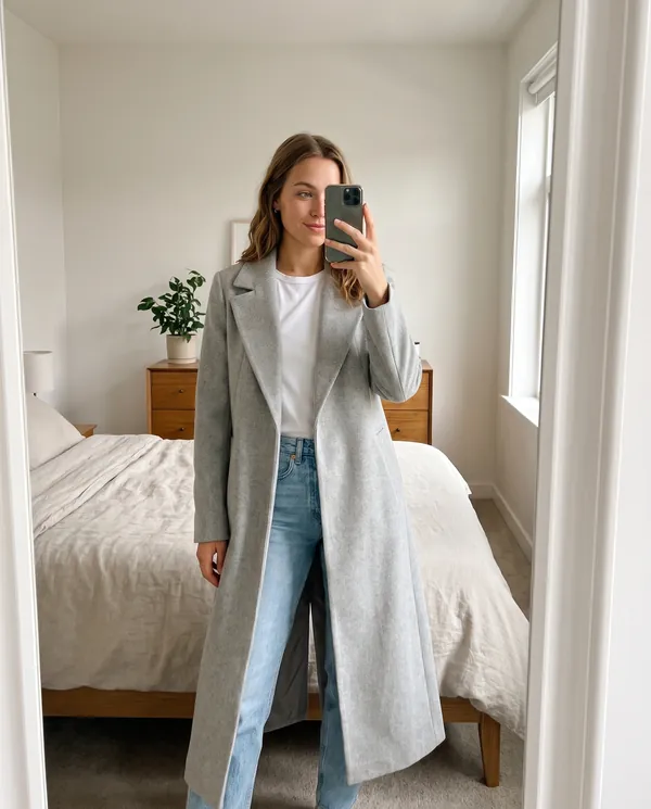 Satin Eve styling: Extra-Long Wool-Look Coat with Back Vent
