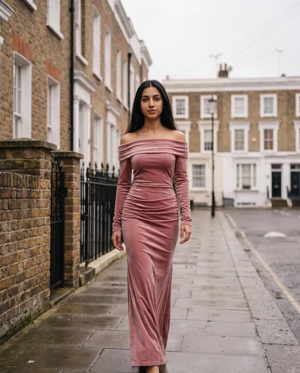 Satin Eve styling: Velvet Off-Shoulder Long-Sleeve Mermaid Maxi