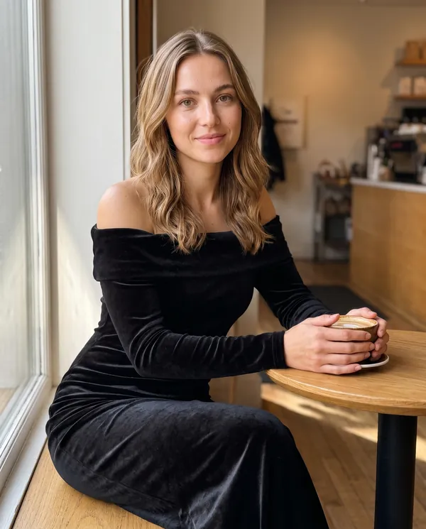 Satin Eve styling: Velvet Off-Shoulder Long-Sleeve Mermaid Maxi
