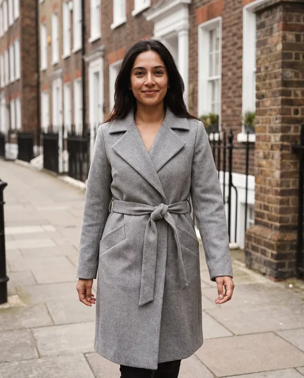 Satin Eve styling: Belted Wool-Look Wrap Coat
