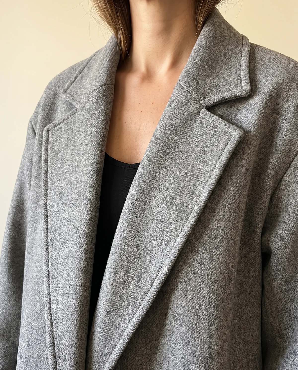 Oversized Grey Wool-Look Coat in Grey Marl, close-up of the detail