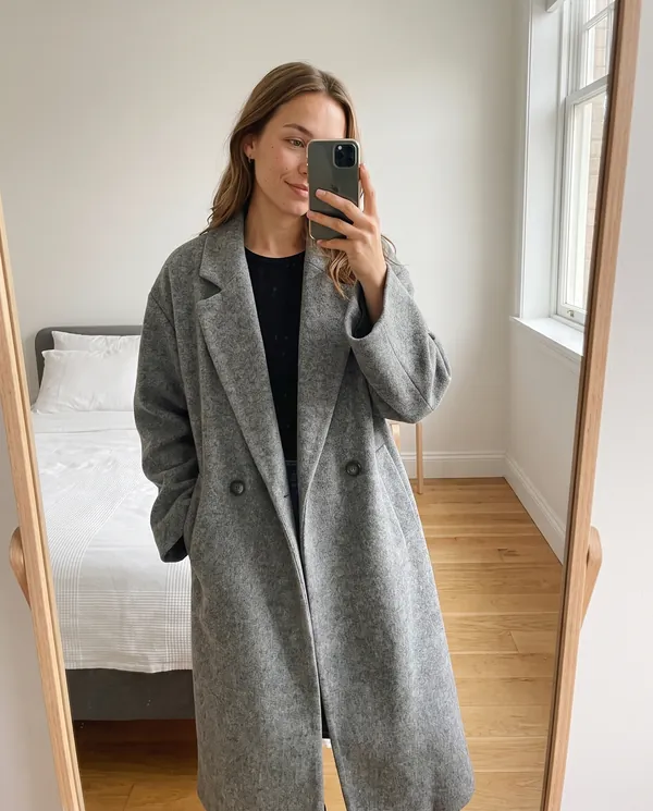 Satin Eve styling: Oversized Grey Wool-Look Coat