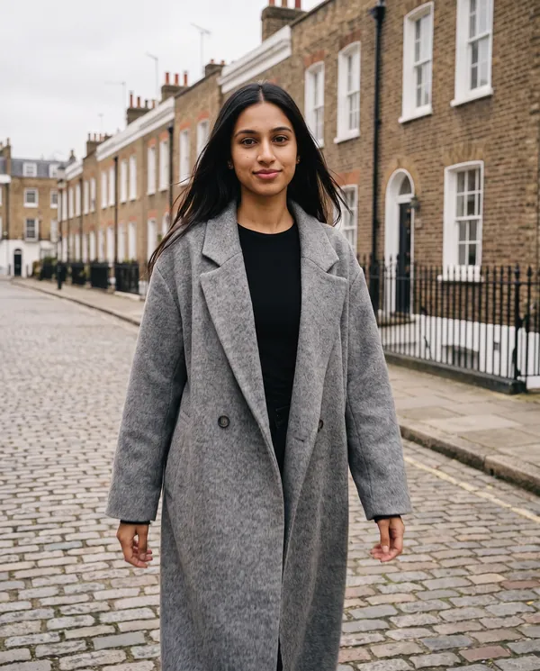 Satin Eve styling: Oversized Grey Wool-Look Coat