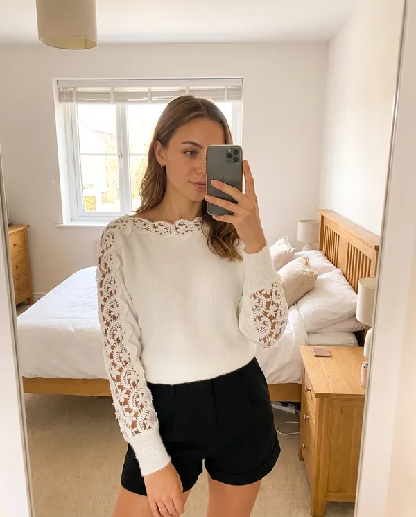 Satin Eve styling: Lace Sleeve Boat Neck Knit Jumper
