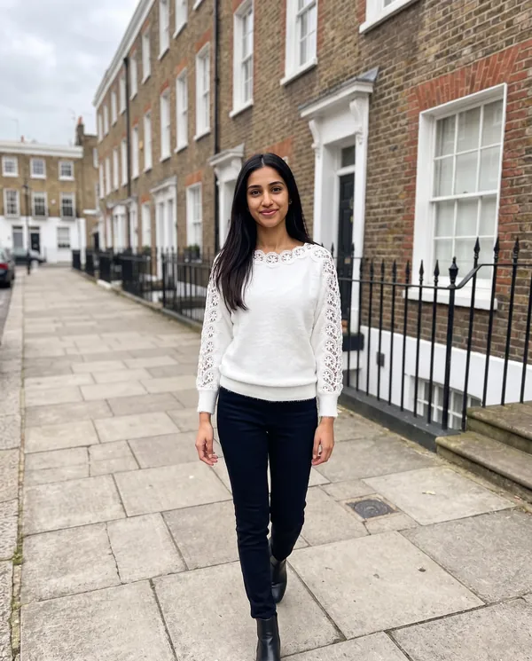 Satin Eve styling: Lace Sleeve Boat Neck Knit Jumper