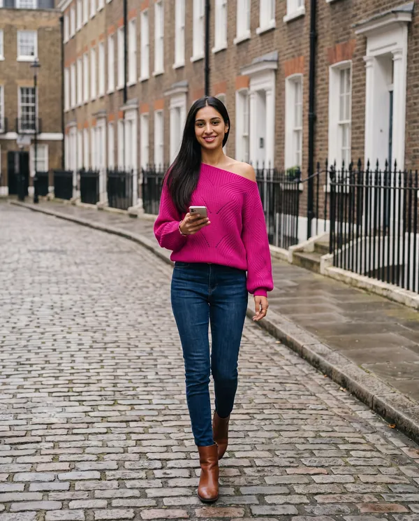 Satin Eve styling: Off-Shoulder Lantern Sleeve Knit Jumper