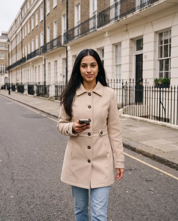 Satin Eve styling: Button-Through Fitted Wool-Look Coat