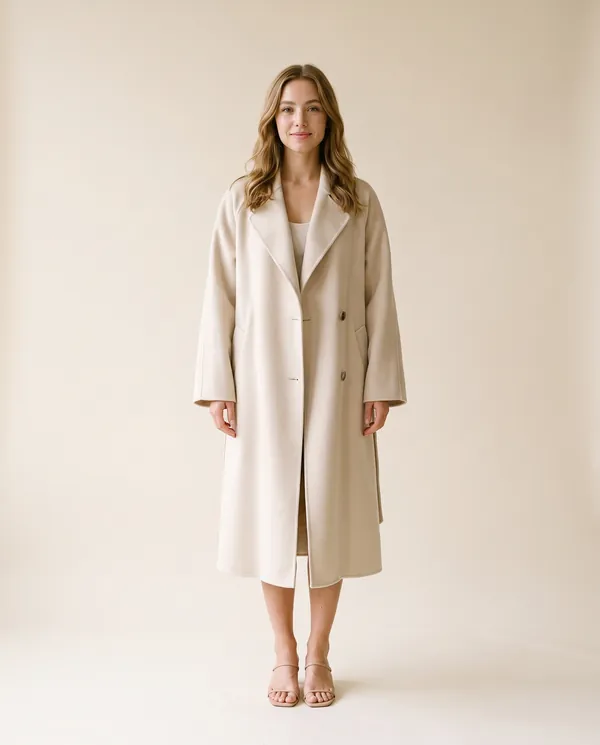 Oversized Cream Wool-Look Coat in Cream, front view, worn by Ava