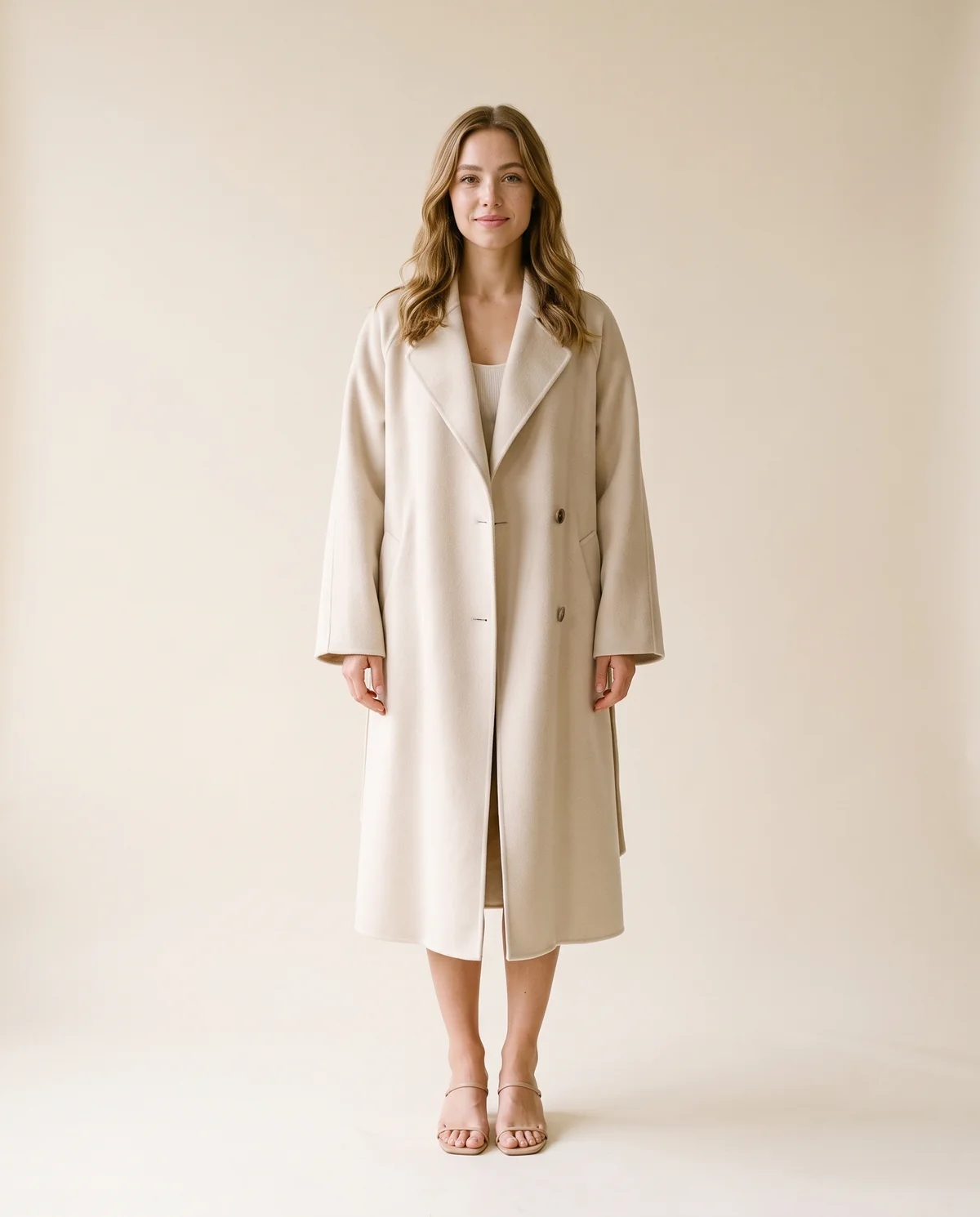 Oversized Cream Wool-Look Coat in Cream, front view, worn by Ava