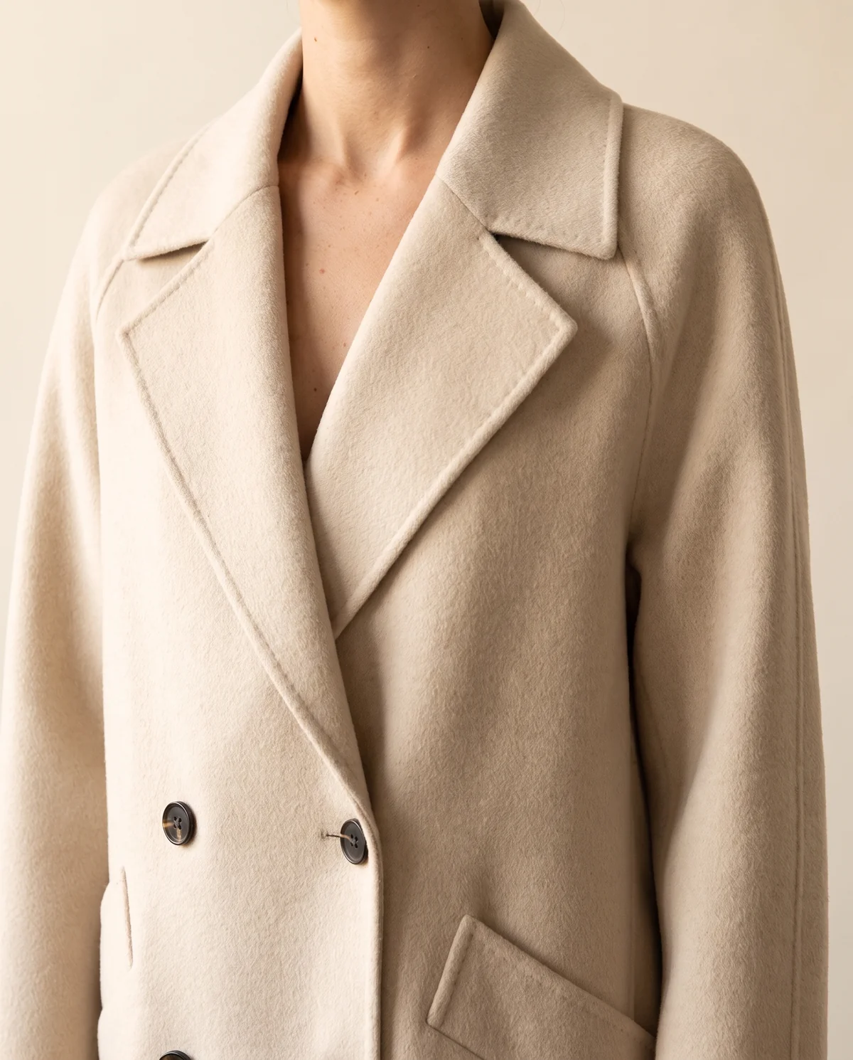 Oversized Cream Wool-Look Coat in Cream, close-up of the detail