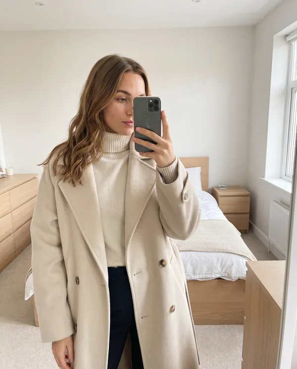 Satin Eve styling: Oversized Cream Wool-Look Coat
