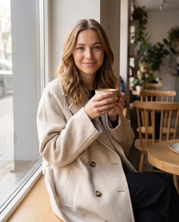 Satin Eve styling: Oversized Cream Wool-Look Coat