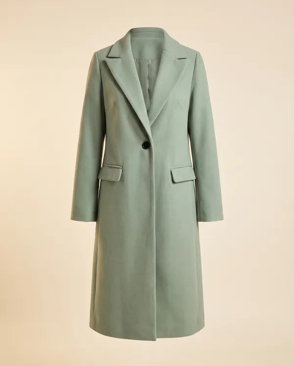 Sage Green Wool-Look Coat in Sage, product shot on a plain background