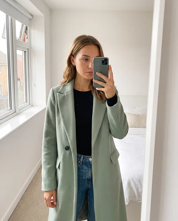 Satin Eve styling: Sage Green Wool-Look Coat