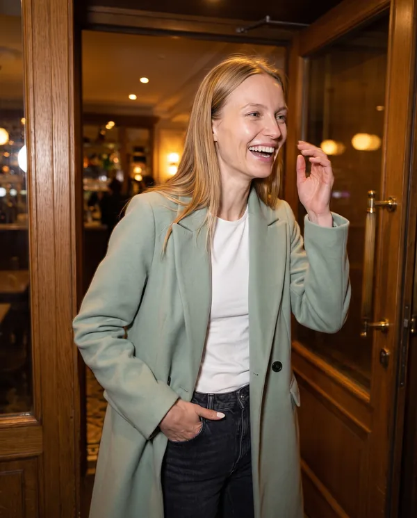 Satin Eve styling: Sage Green Wool-Look Coat