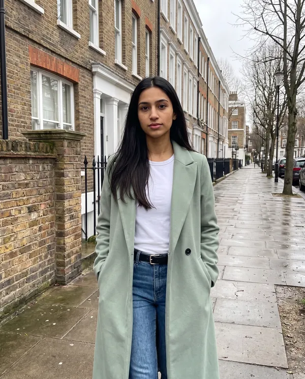 Satin Eve styling: Sage Green Wool-Look Coat