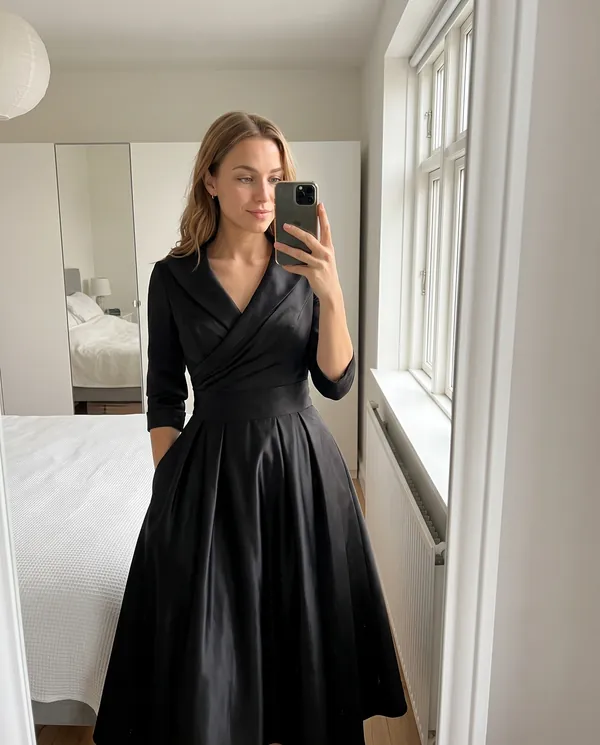 Satin Eve styling: Wrap-Front Full-Skirt Midi Dress