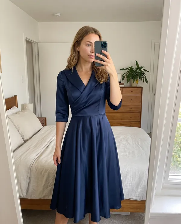 Satin Eve styling: Wrap-Front Full-Skirt Midi Dress
