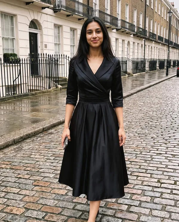 Satin Eve styling: Wrap-Front Full-Skirt Midi Dress