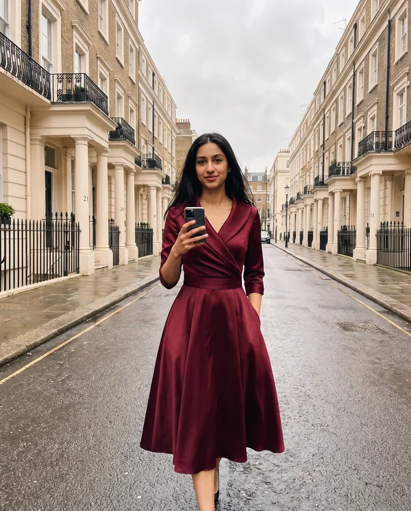 Satin Eve styling: Wrap-Front Full-Skirt Midi Dress