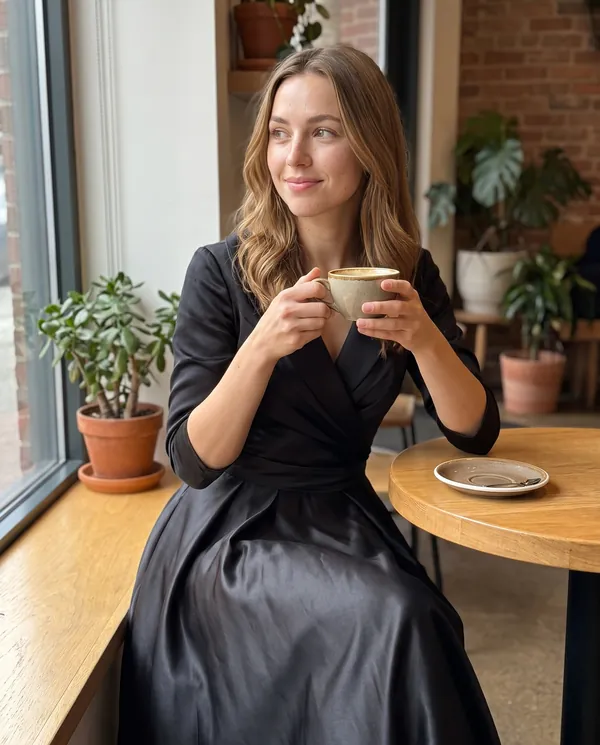 Satin Eve styling: Wrap-Front Full-Skirt Midi Dress