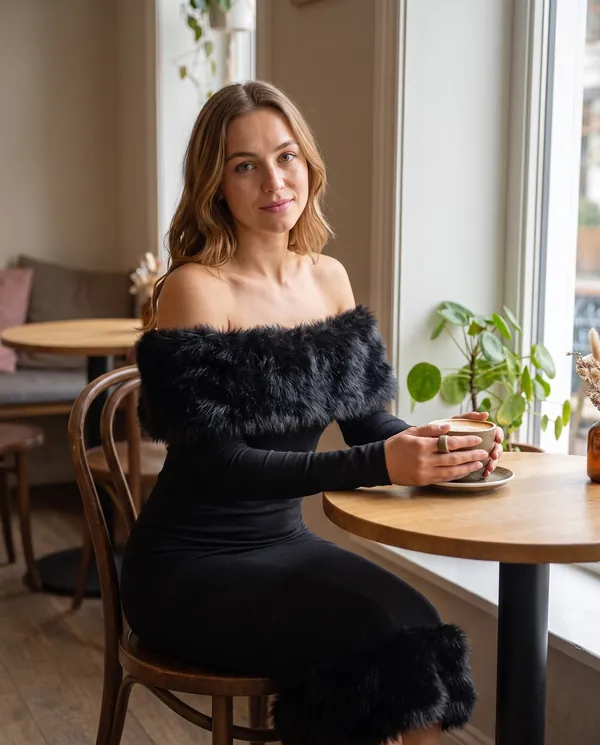 Satin Eve styling: Off-Shoulder Faux Fur Trim Bodycon Midi