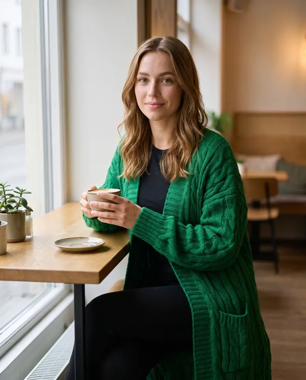 Satin Eve styling: Chunky Cable Maxi Cardigan with Pockets