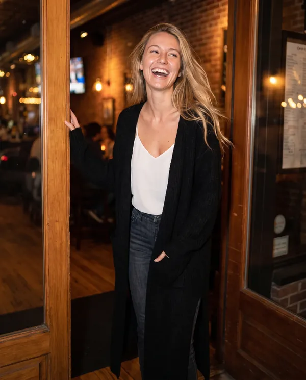 Satin Eve styling: Long Open-Front Cardigan with Side Slits