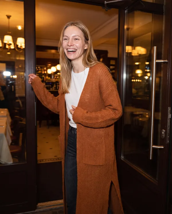 Satin Eve styling: Long Open-Front Cardigan with Side Slits