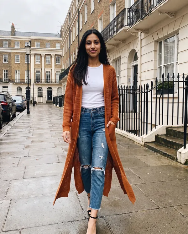 Satin Eve styling: Long Open-Front Cardigan with Side Slits