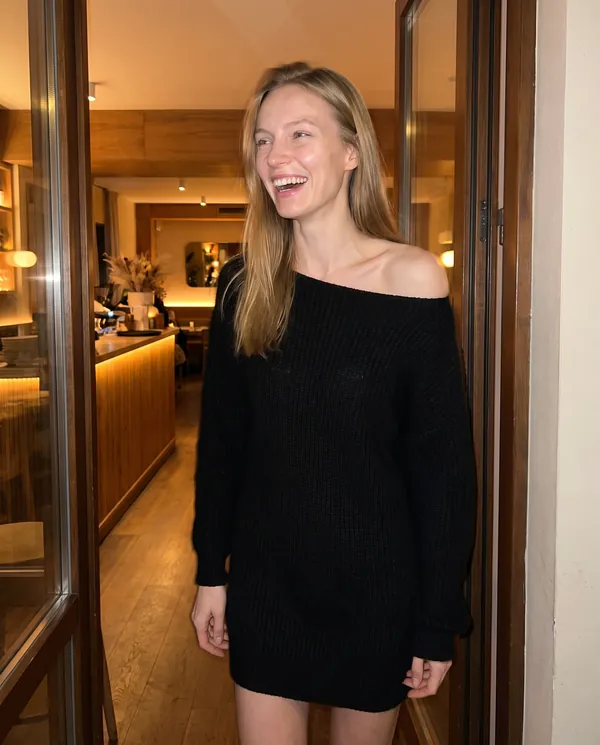 Satin Eve styling: Off-Shoulder Chunky Knit Mini Dress