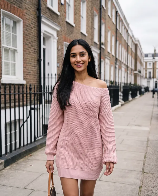 Satin Eve styling: Off-Shoulder Chunky Knit Mini Dress