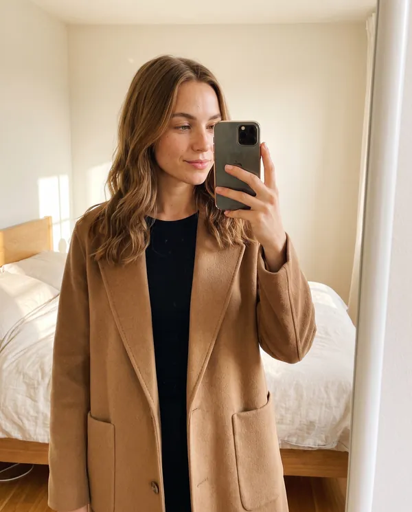 Satin Eve styling: Open-Front Relaxed Wool-Look Coat