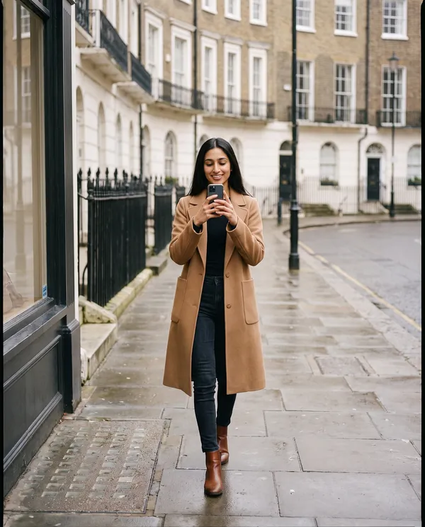 Satin Eve styling: Open-Front Relaxed Wool-Look Coat