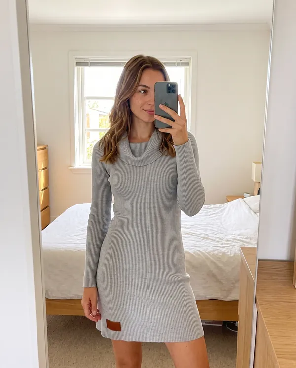 Satin Eve styling: Cowl-Neck Rib Knit Mini Dress