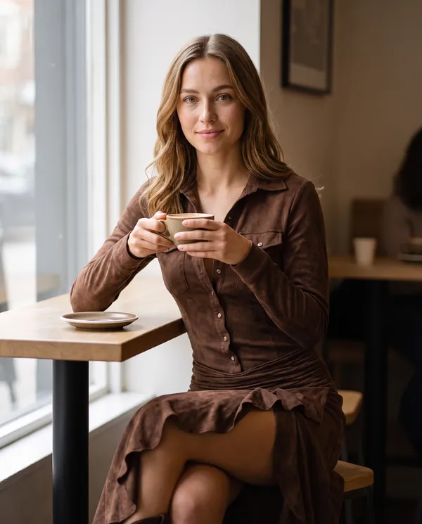 Satin Eve styling: Faux Suede Shirt-Style Maxi Dress