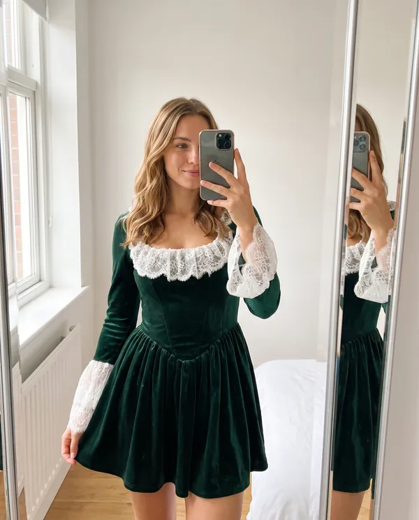 Satin Eve styling: Velvet Corset Lace-Trim Mini Dress