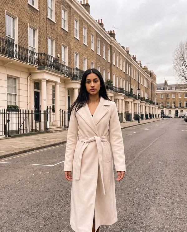 Satin Eve styling: Tie-Waist Wrap Wool-Look Coat
