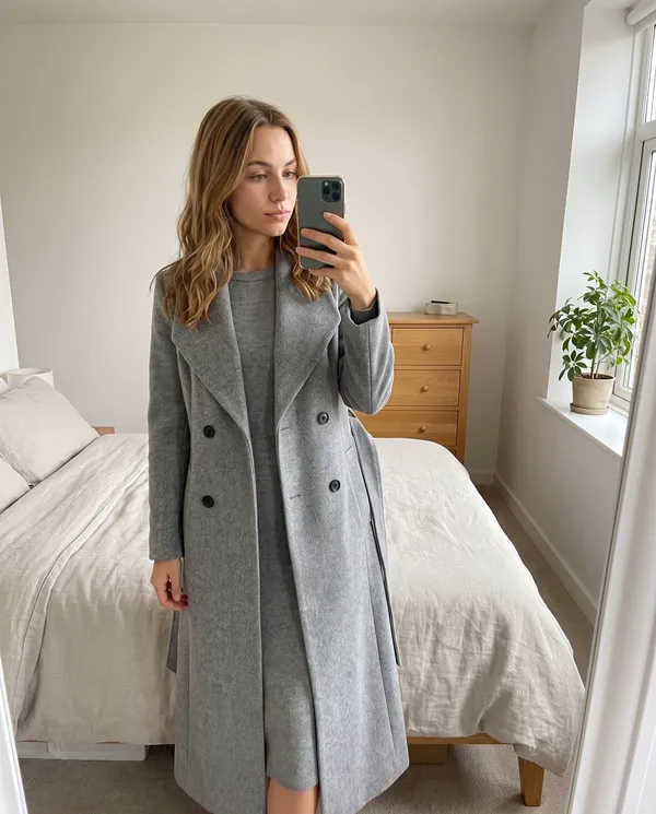 Satin Eve styling: Shawl-Collar Belted Wool-Look Coat