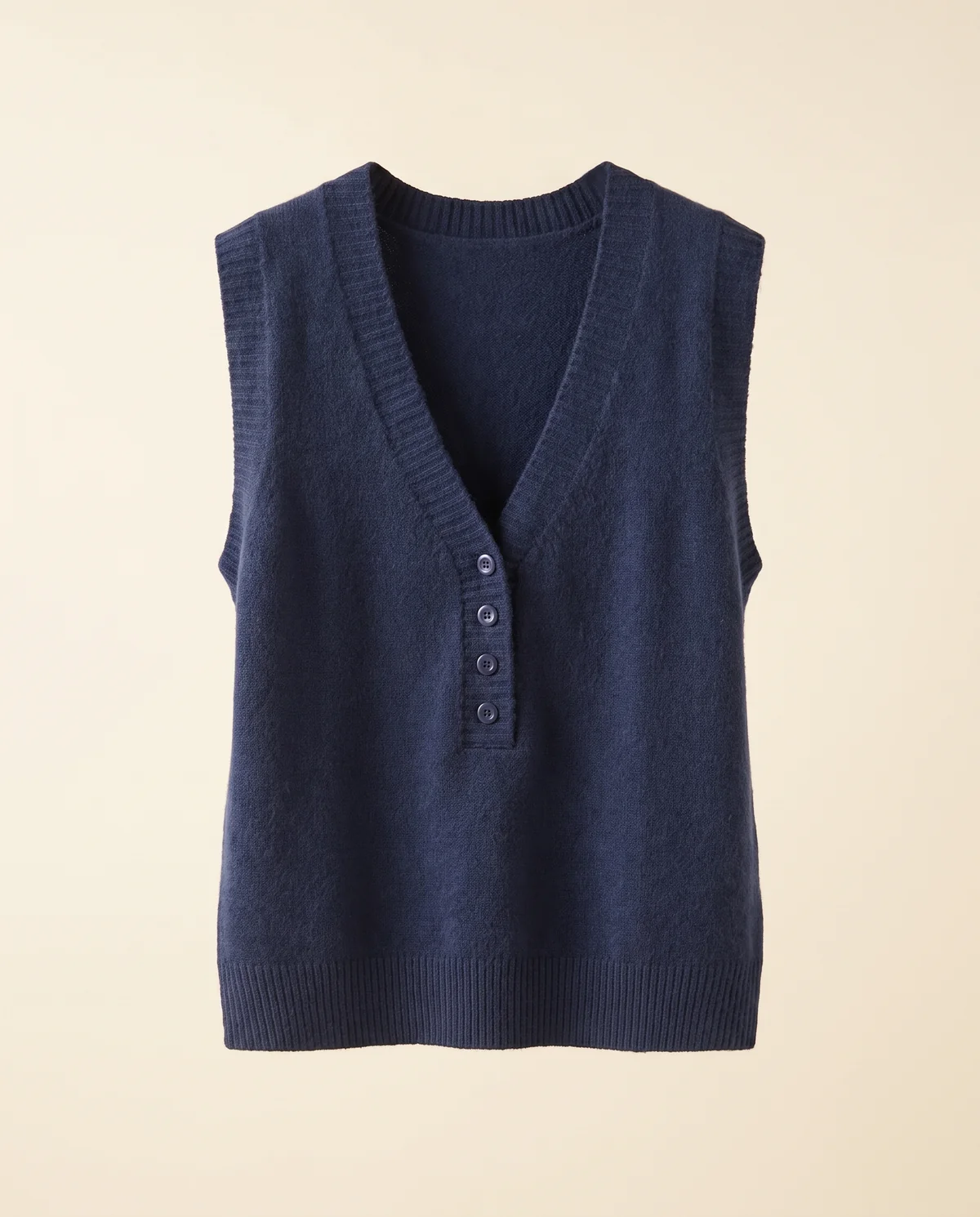 Navy V-Neck Knit Vest in Navy, product shot on a plain background