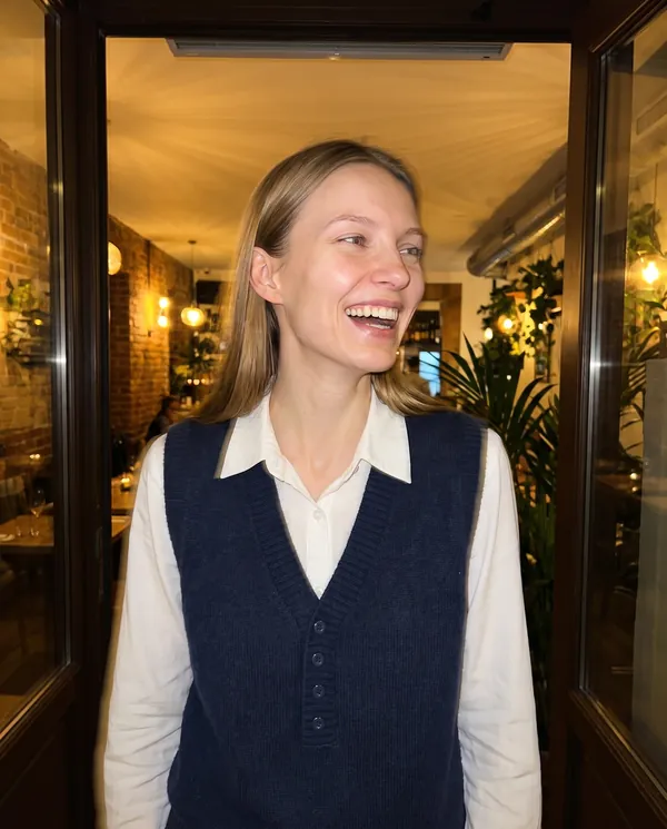 Satin Eve styling: Navy V-Neck Knit Vest