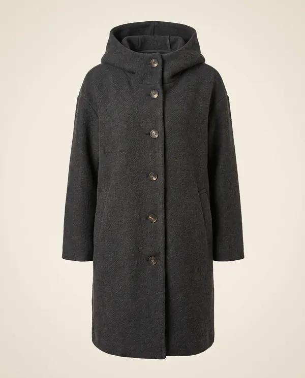 Soft Hooded Wool-Look Coat in Charcoal, product shot on a plain background