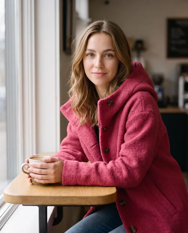 Satin Eve styling: Soft Hooded Wool-Look Coat
