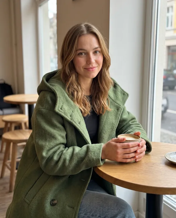 Satin Eve styling: Soft Hooded Wool-Look Coat