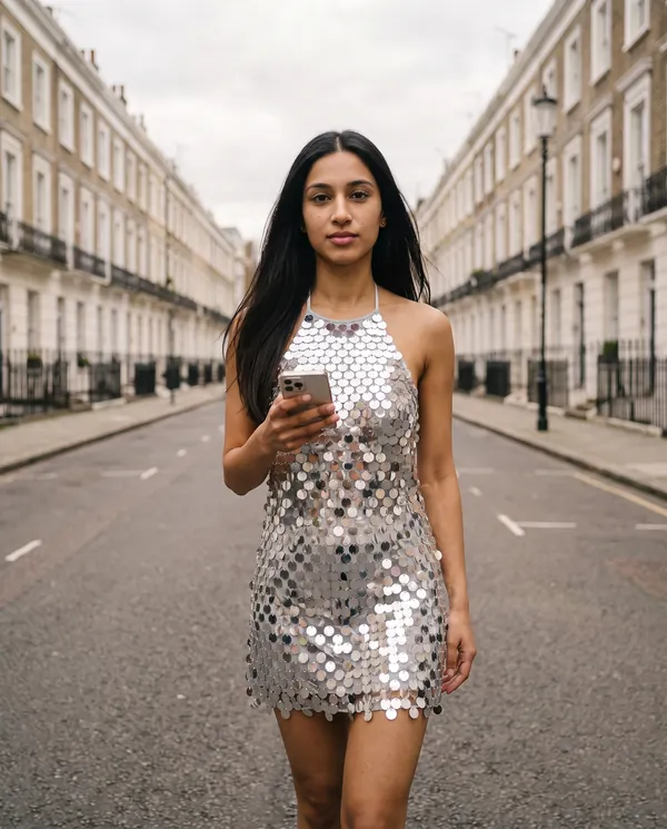 Satin Eve styling: Paillette Halter Backless Mini Dress