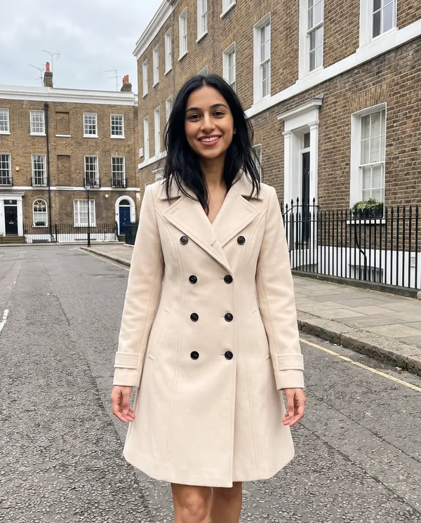 Satin Eve styling: Flared Double-Breasted Wool-Look Coat