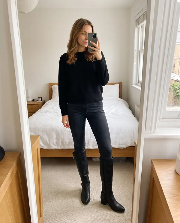 Satin Eve styling: Buckle Block-Heel Knee-High Boot