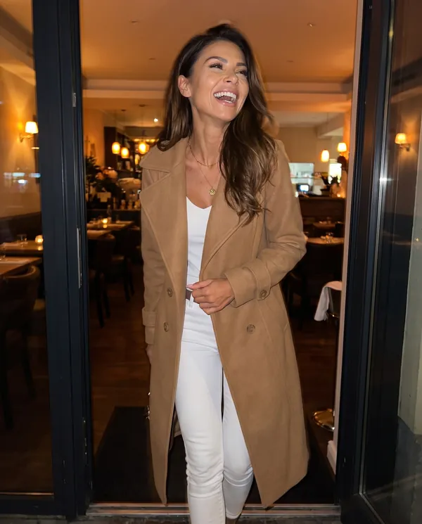Satin Eve styling: Open-Front Long Wool-Look Coat with Lapel